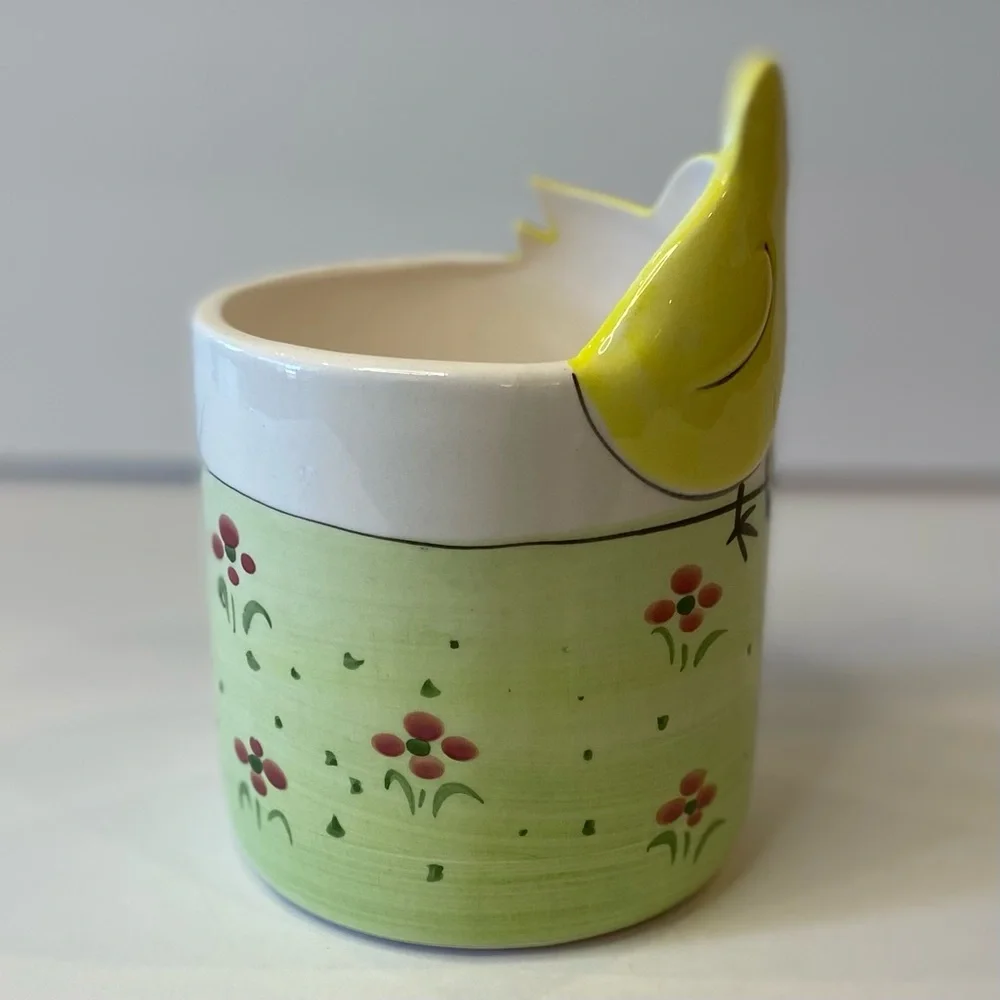 Easter Chick Yellow And Green Ceramic Planter or Candy Dish - Picture 5 of 8